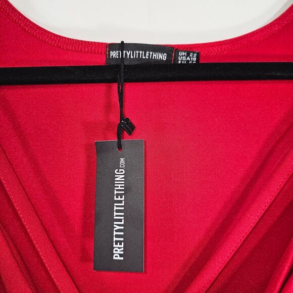 PrettyLittleThing Red Bodycon Dress 22 Long Sleeve Party Holiday Date Night NWT - Picture 5 of 7